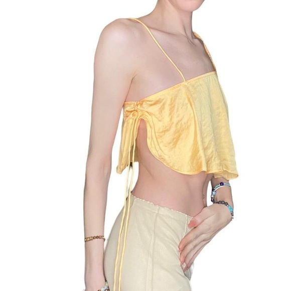 Out From Under NWT Peach Satin Cinch Side Asymmetrical Tank Top Size Small - Picture 4 of 11